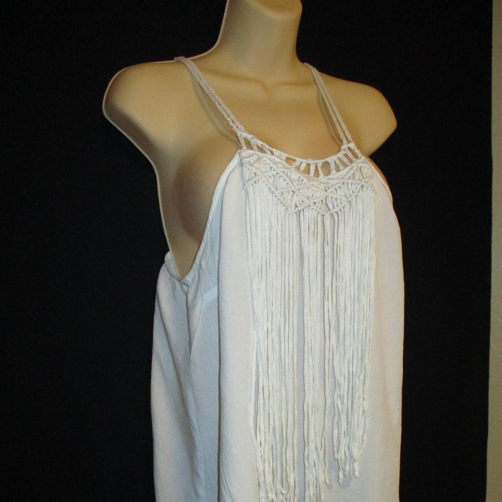 Dizzy Lizzy White Macrame Fringes Halter Top - Picture 8 of 12